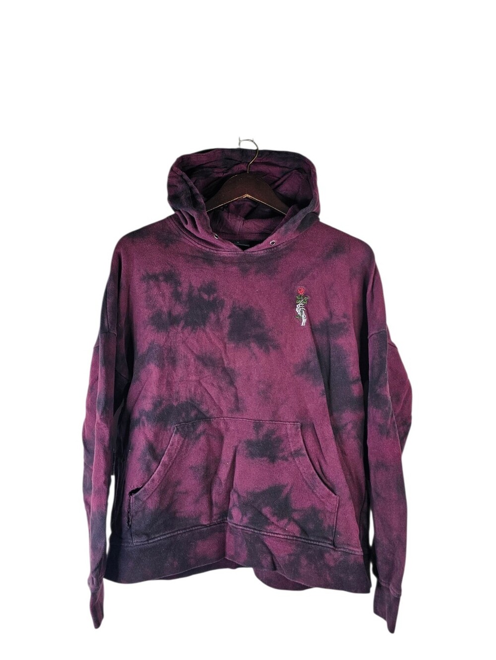Empyre Hoodie Small Purple Black Tie Dye Skeleton Hand Rose Embroidered